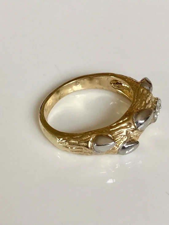 Gold and silver tone branch thorns rhinestone statement costume cocktail ring - Picture 4 of 13